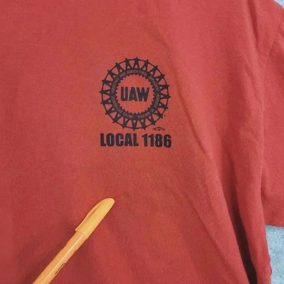 Vitage UAW Local 1186 Union Line XL Red T-Shirt Graphic Skull Wing 20PT - Picture 6 of 7